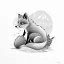 A fox curled up with heather twigs tattoo design idea