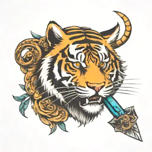 three eyed tiger dagger through heAD tattoo design idea