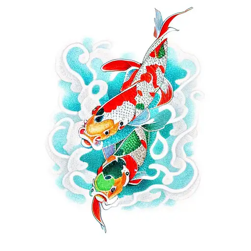 two koi fish surrounded by emerald green boa tattoo design idea