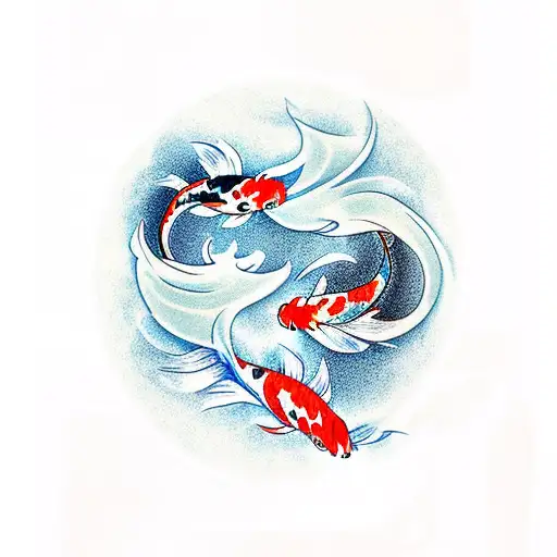 two koi fish surrounded by boa tattoo design idea