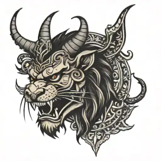 sri lankan devil mask and lion mix tattoo design idea