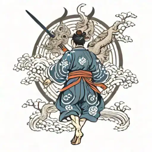 full body of raijin and fujin back piece tattoo design idea