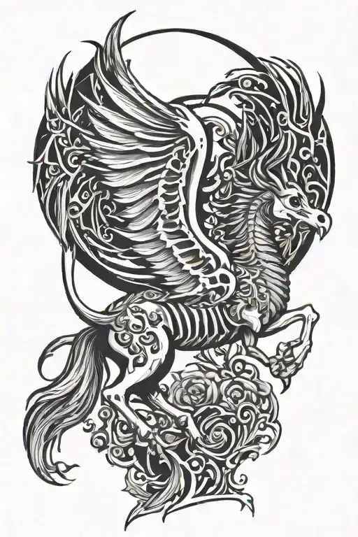 skeleton pegasus dragon emerging tattoo design idea