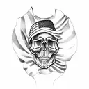 skull and American flag and god on a sleeve  tattoo design idea