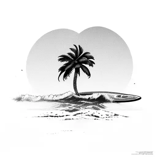 Palm Tree surfboard  tattoo design idea