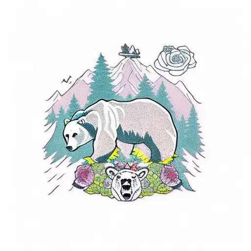 bear, ufo, forest, cow tattoo design idea