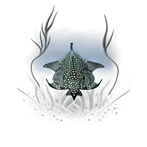 spotted eagle ray with flowers tattoo design idea