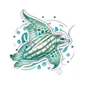 spotted eagle ray, sea turtle with flowers tattoo design idea