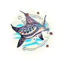 spotted eagle ray, sea turtle with flowers tattoo design idea