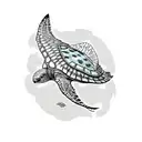 spotted eagle ray, sea turtle with flowers tattoo design idea