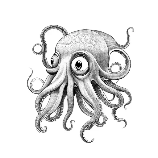Octopus riding a motorcycle through a futuristic cityscape tattoo design idea