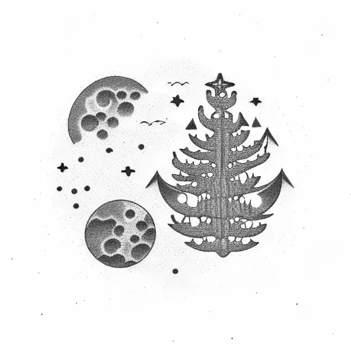 calm sea, beach and moon and stars tattoo design idea