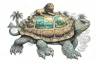 lion turtle with island on shell tattoo design idea