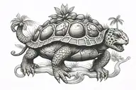 lion turtle with island on shell tattoo design idea