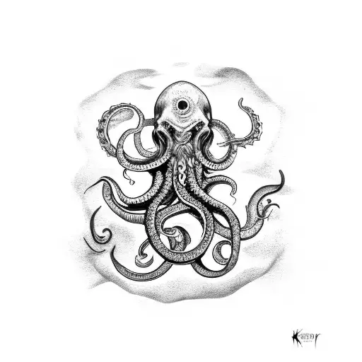 kraken with Poseidons trident tattoo design idea