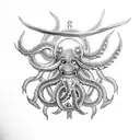 kraken with Poseidons trident tattoo design idea