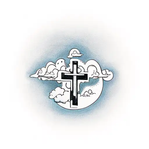 three crosses above clouds with light shining through  tattoo design idea