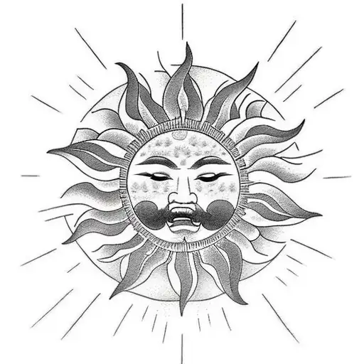 sun, clouds and sun rays tattoo design idea