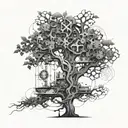 A futuristic mechanical tree design inspired by engineering principles tattoo design idea