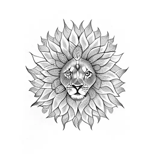 lion sunflower crown tattoo design idea
