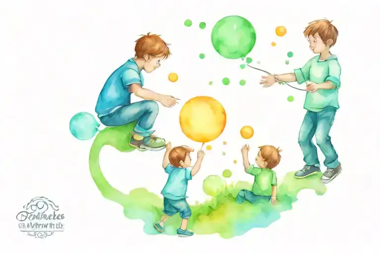 Design a tattoo of a whimsical scene with nephews playing with bubbles in a watercolor style   tattoo design idea