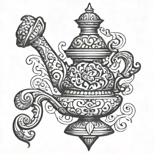 genie lamp black white drawing tattoo design idea