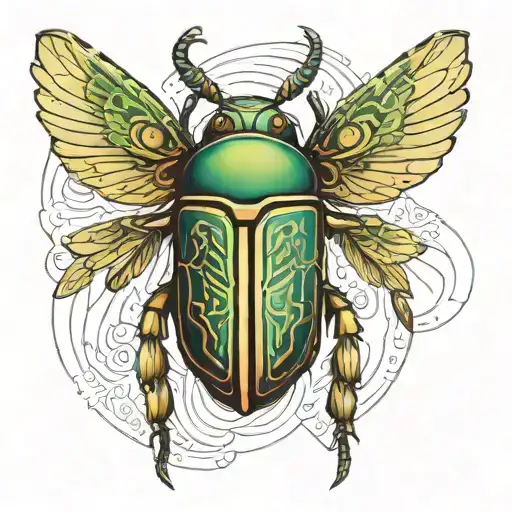 scarab beetle with open wings shading tattoo design idea