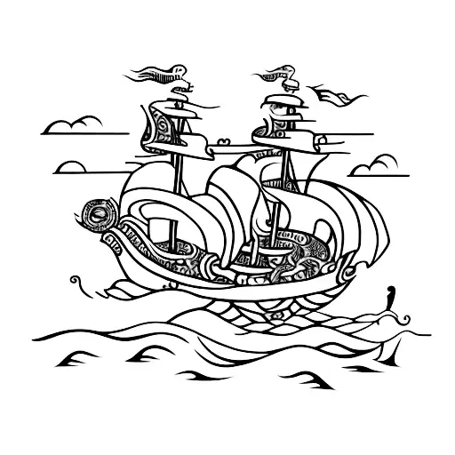 pirate ship with cute octopus tattoo design idea