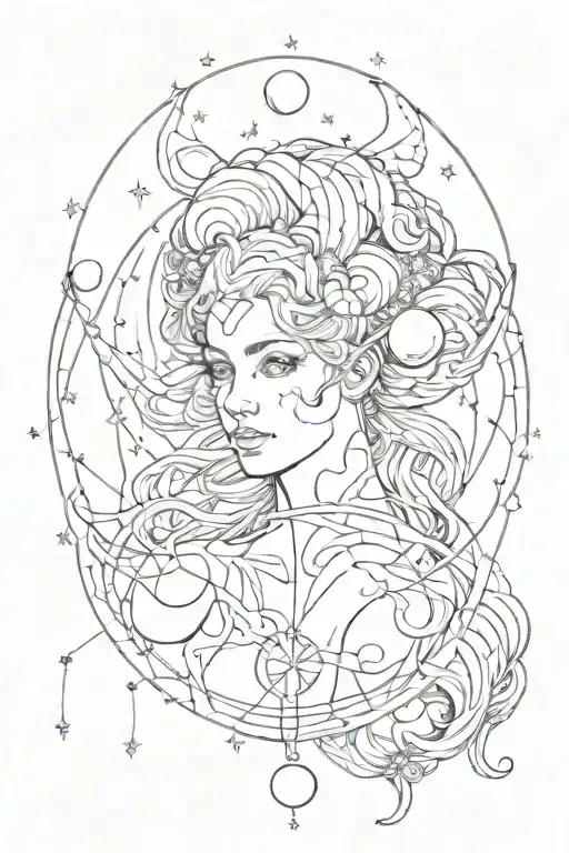 /image scorpio goddess Venus Sexuality Stars, points, lines, interlacing, planets: Mercury, Pluto, Moon tattoo design idea