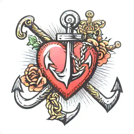 Anchor and heart tattoo design idea