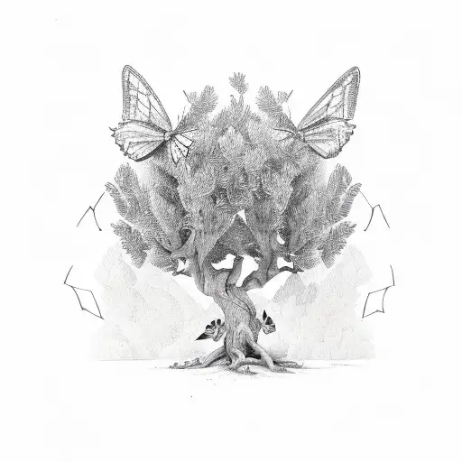 Butterfly in a olive tree tattoo design idea