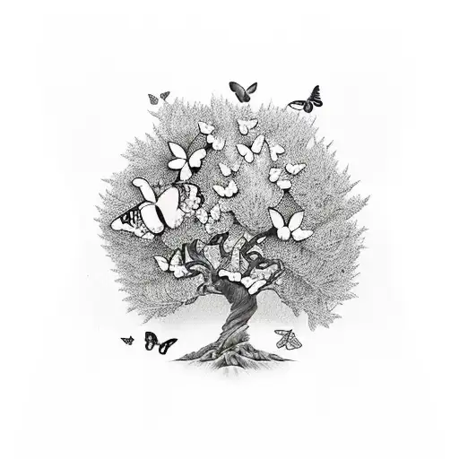 Butterfly in a olive tree tattoo design idea