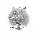 Butterfly in a olive tree tattoo design idea