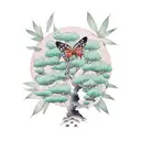 Butterfly in a olive tree tattoo design idea