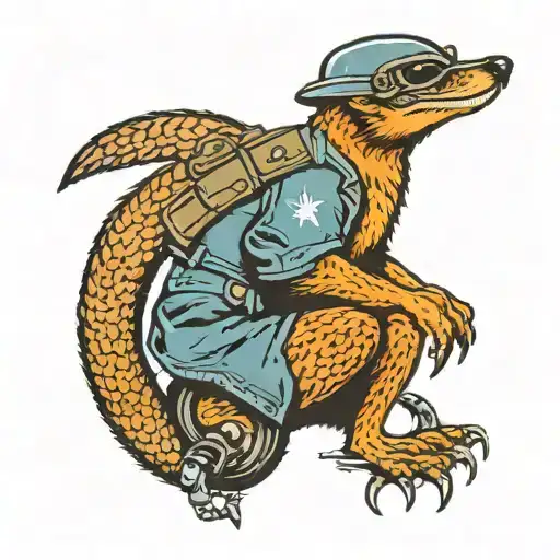 mongoose wearing wwII helmet tattoo design idea
