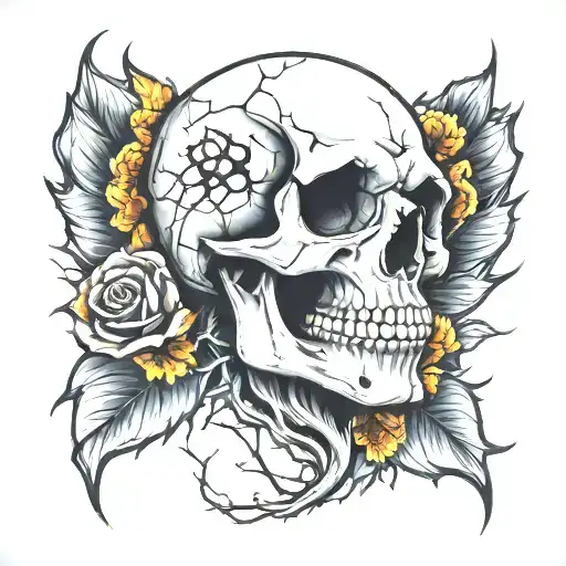 cracked skull tattoo design idea