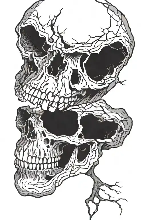 skull cracked in half face tattoo design idea