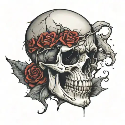 skull cracked in half face tattoo design idea
