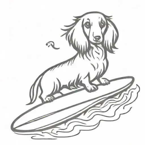 long haired dachshund on a surfboard tattoo design idea