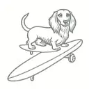 long haired dachshund on a surfboard tattoo design idea