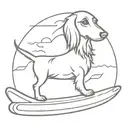 long haired dachshund on a surfboard tattoo design idea