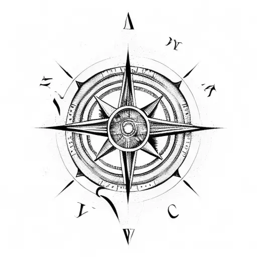 ancient compass with the viking sword tattoo design idea