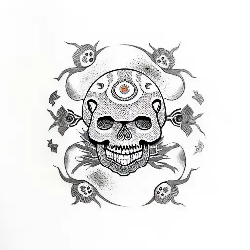 Tree of Life with skull and coi fish tattoo design idea