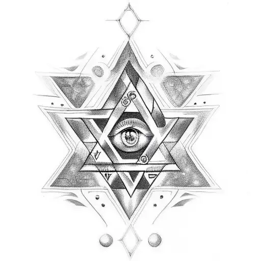 A tattoo including the number 5, fatimas hand (hamsa), and a star of David tattoo design idea