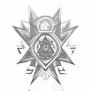 A tattoo including the number 5, fatimas hand (hamsa), a star of David and the names Talia and Luca tattoo design idea