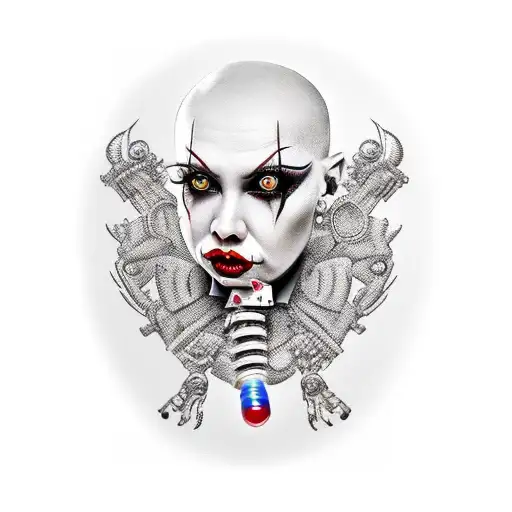 sexy evil female clown heartbreaker with guns tattoo design idea