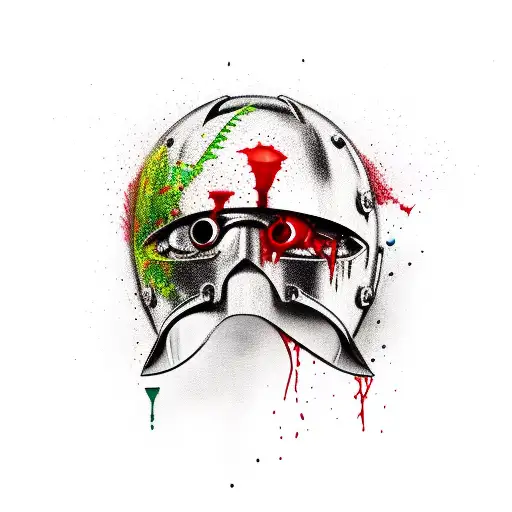 Helm with knives and a bit of blood on it tattoo design idea