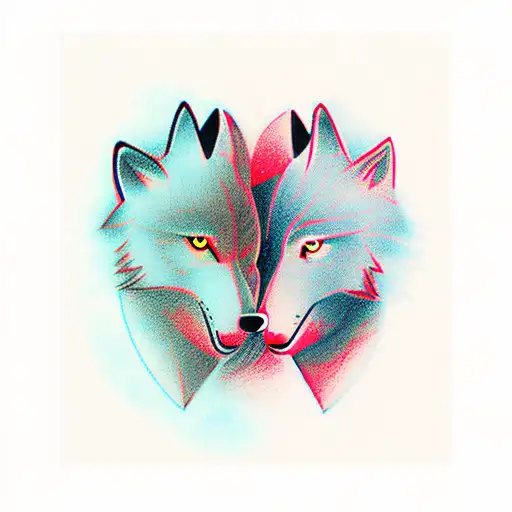 Two wolves facing opposite direction in black and red tattoo design idea