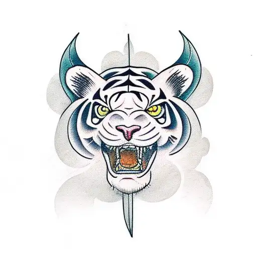 crouching white tiger  tattoo design idea