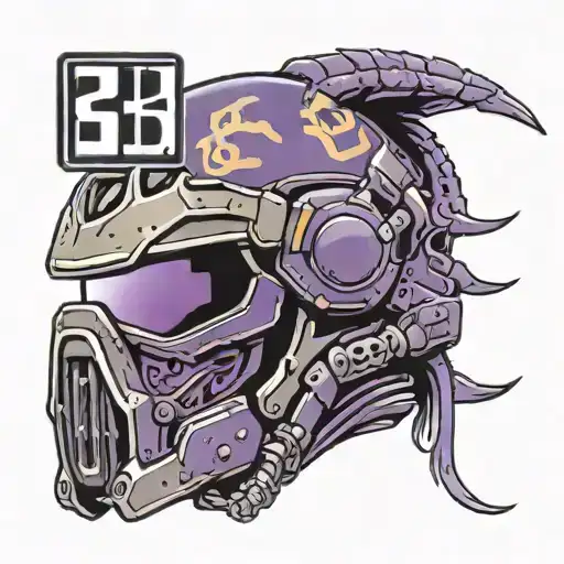 purple halo recon helmet with the number 19 on lower right cheek tattoo design idea